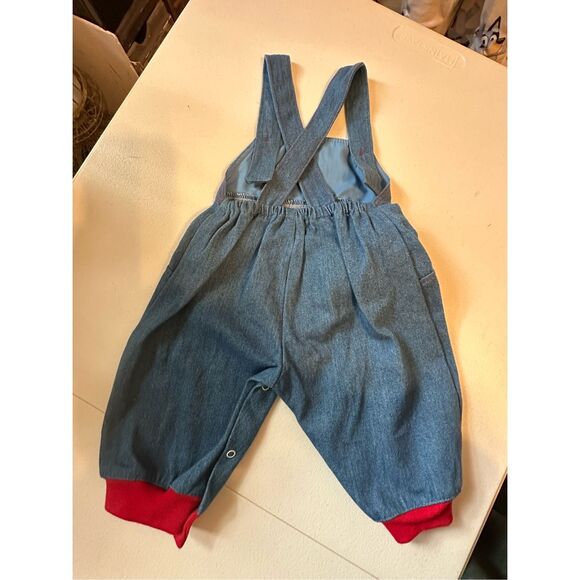 New Vintage Infant Red Accents Denim Overalls Size 6-9 Months - Picture 3 of 5